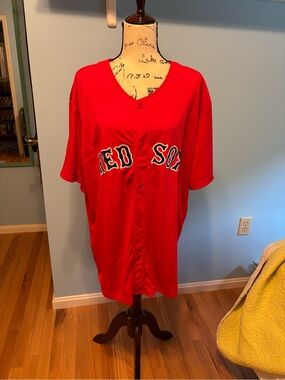Men's Red Button-Up Baseball Jersey - Red Sox Style